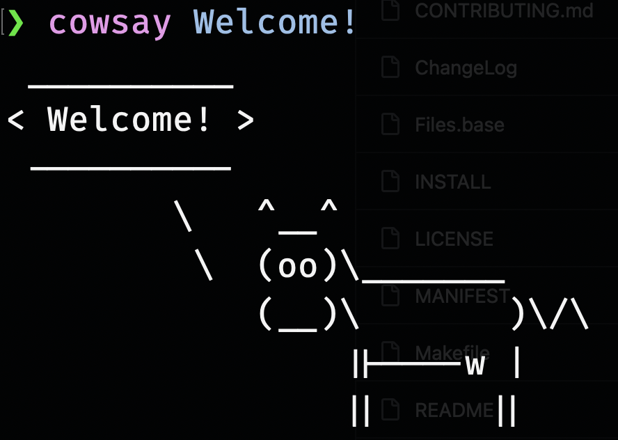 Cowsay saying 'Welcome'