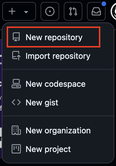 GitHub Plus Menu Open revealing the 'New Repository' option